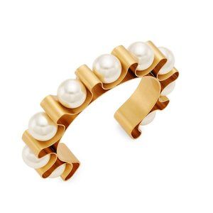 18K Gold-Plated & Glass Pearl Fluted Cuff